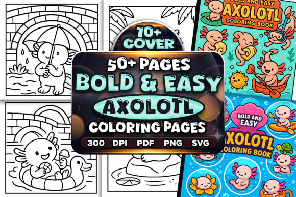 Bold and Easy Axolotl Coloring Pages: A Graphic Design Asset