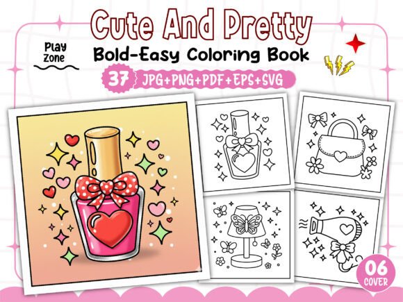 Bold and Easy Cute Pretty Coloring Pages for Graphics