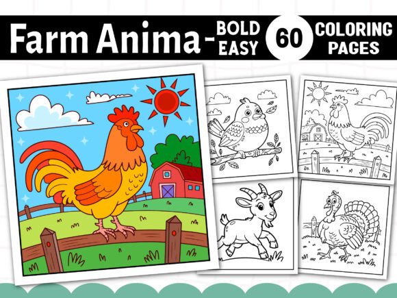 Bold Farm Animal Graphics for Branding and Coloring Pages