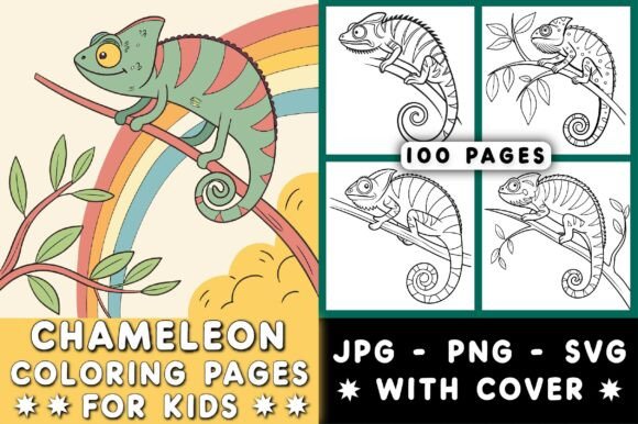 Chameleon Coloring Page for Kids: A Versatile Graphics Asset