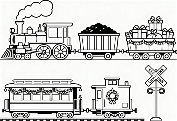 Christmas Train Coloring Page SVG for Festive Branding