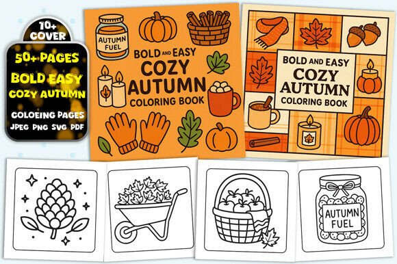 Cozy Autumn Bold Easy Coloring Book: Graphics for Fall