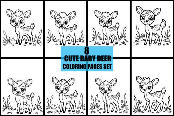 Cute Baby Deer Coloring Pages Set for Graphics & Illustrations