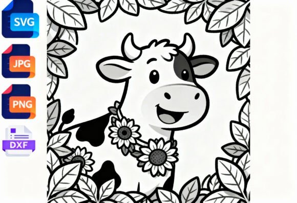 Cute Cow Sunflower Wreath for Crafts and Graphics