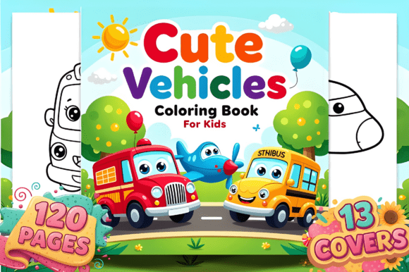 Cute Vehicles Coloring Book Graphics for Kids & Coloring Pages