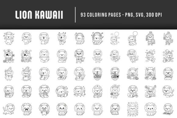 Hand-Drawn Lion Kawaii Coloring: Perfect for Creative Graphics