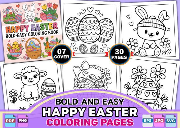 Happy Easter Bold Easy Coloring Pages: A Versatile Graphics Asset