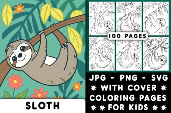 Sloth Coloring Pages for Kids in Real-World Embroidery