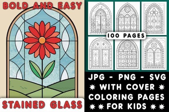 Stained Glass Bold Easy Coloring Pages for Graphics